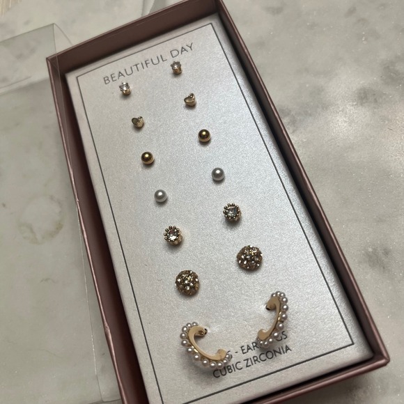 Beautiful Day Earring Set Stud Gift Cubic Zirconia Faux Pearl 7 Pair New Jewelry - Picture 2 of 4